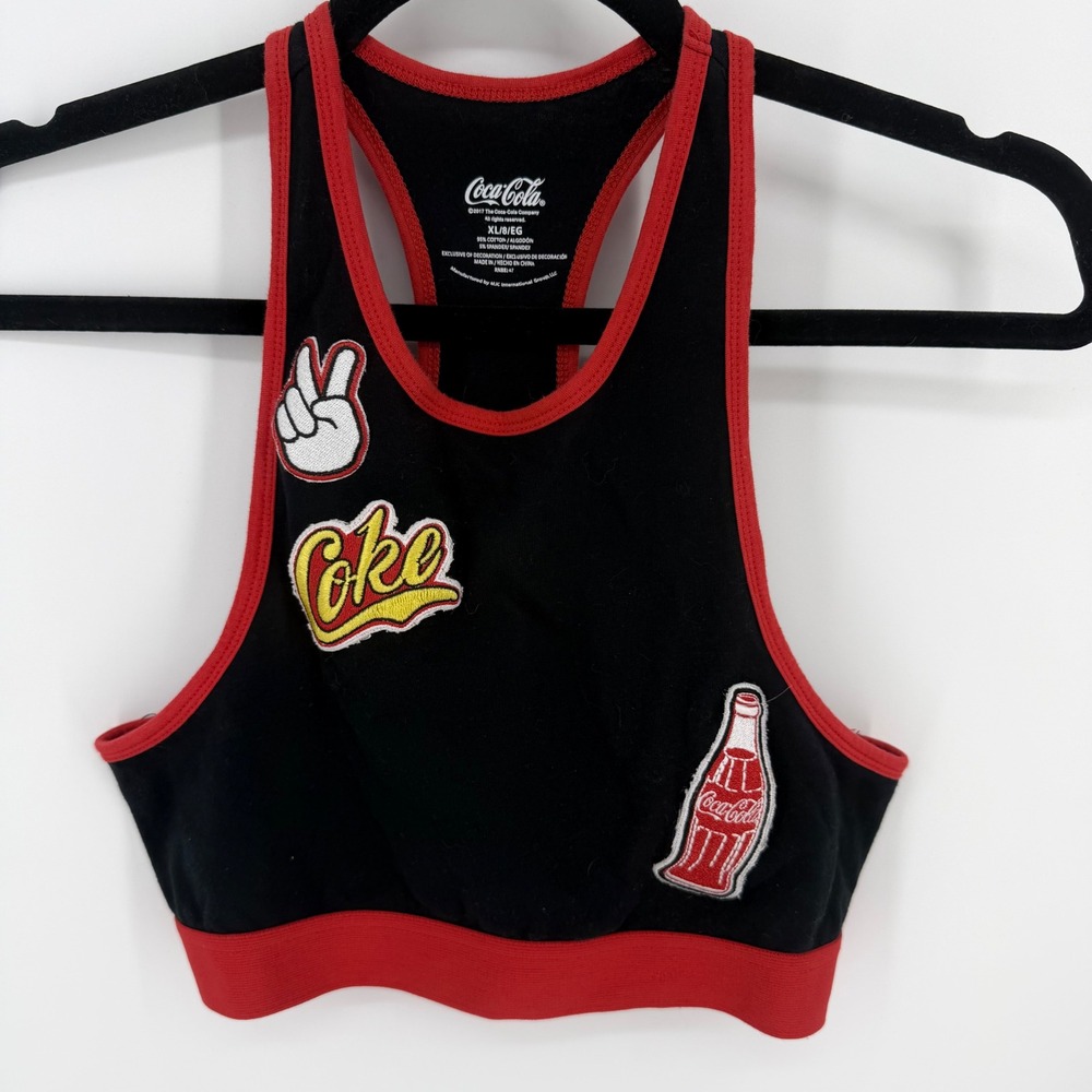 Coca-Cola Cotton Spandex Bralette Women XL Black Red Patch Racerback